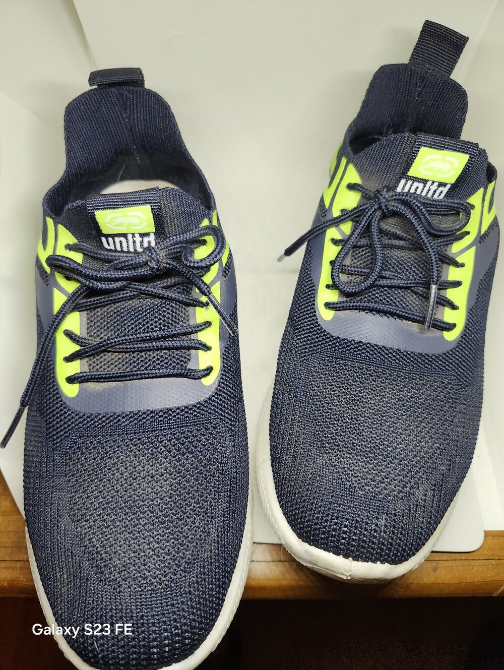 Youth's Navy and Neon Green Knit Running Shoes 6